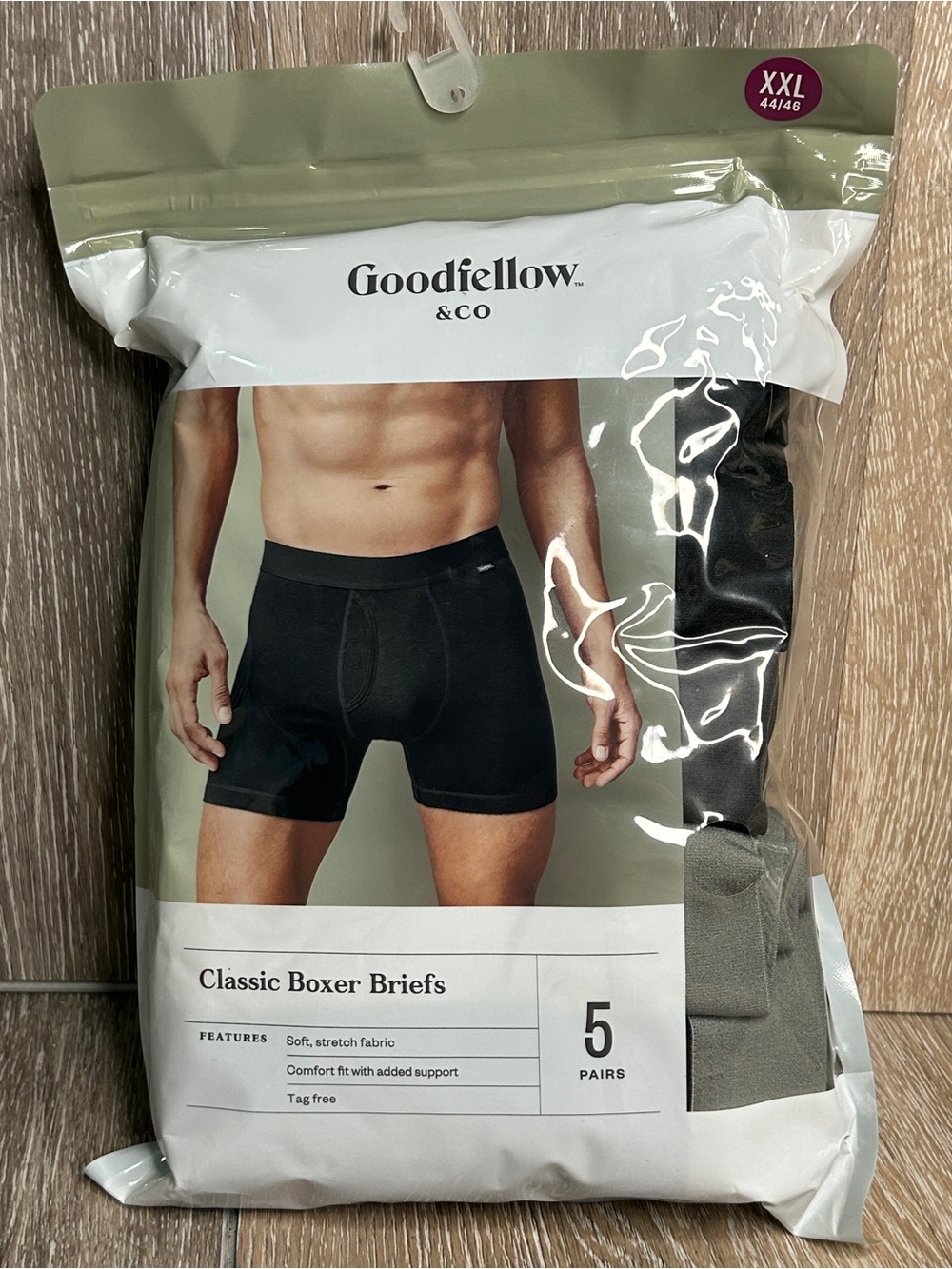 NWT Goodfellow & Co 5-Pack Classic Boxer Briefs Men's XXL 44-46 Cotton Stretch